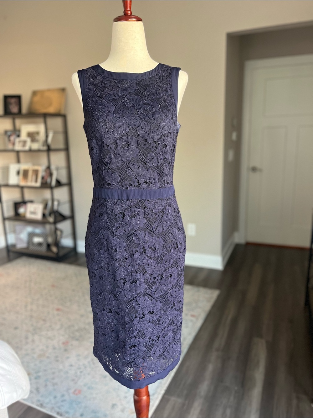 Ann Taylor Navy Lace Midi Sheath Dress